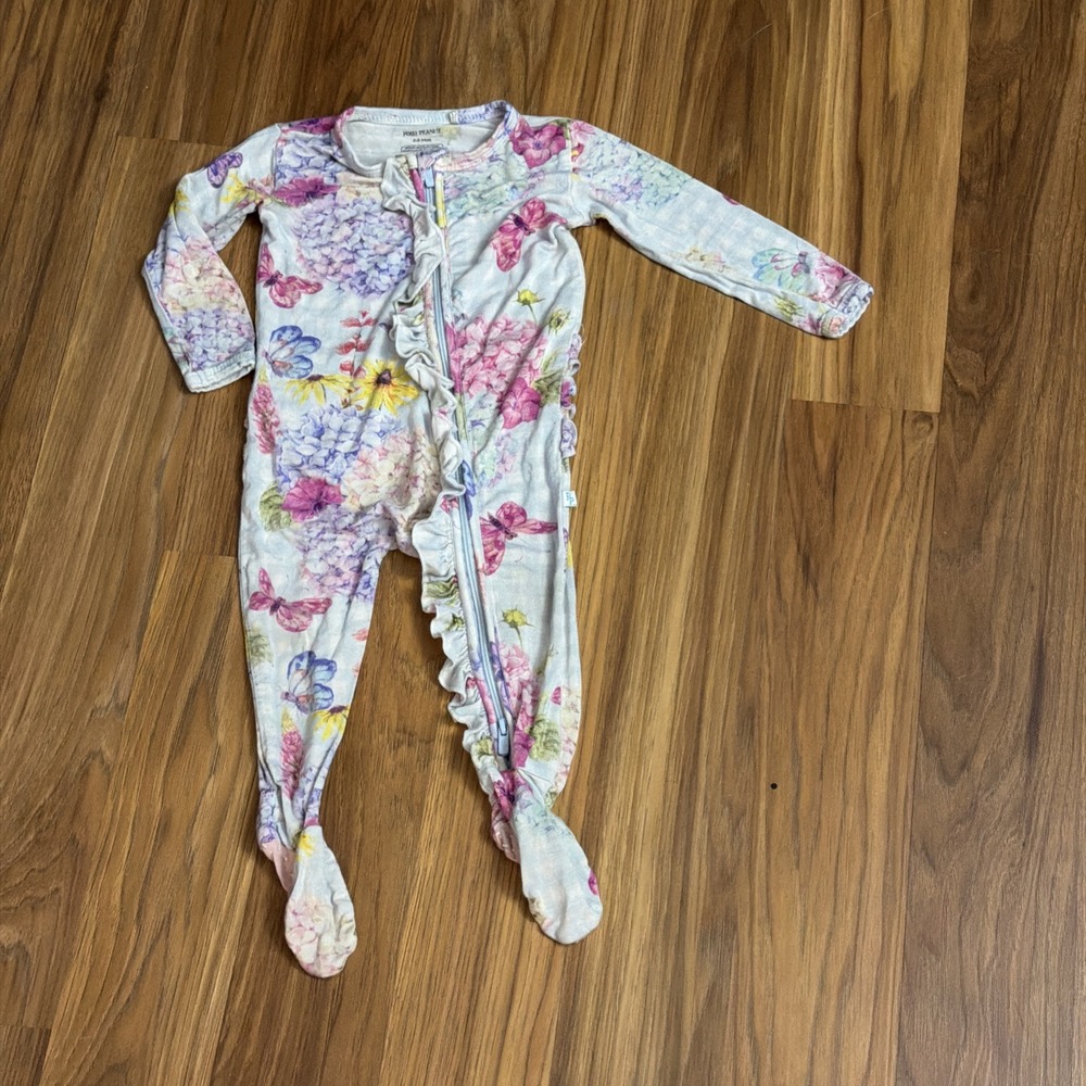 Posh Peanut Baby Girls 3-6 Months Ruffle Bum Footed Sleeper Pajamas Bamboo